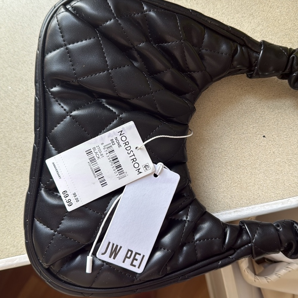 JW Pei Ruched Black Quilted Shoulder Bag NWT